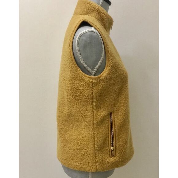 J Crew Tan Faux Fur Vest Gold ZIpper Detail Size Large - Picture 8 of 9